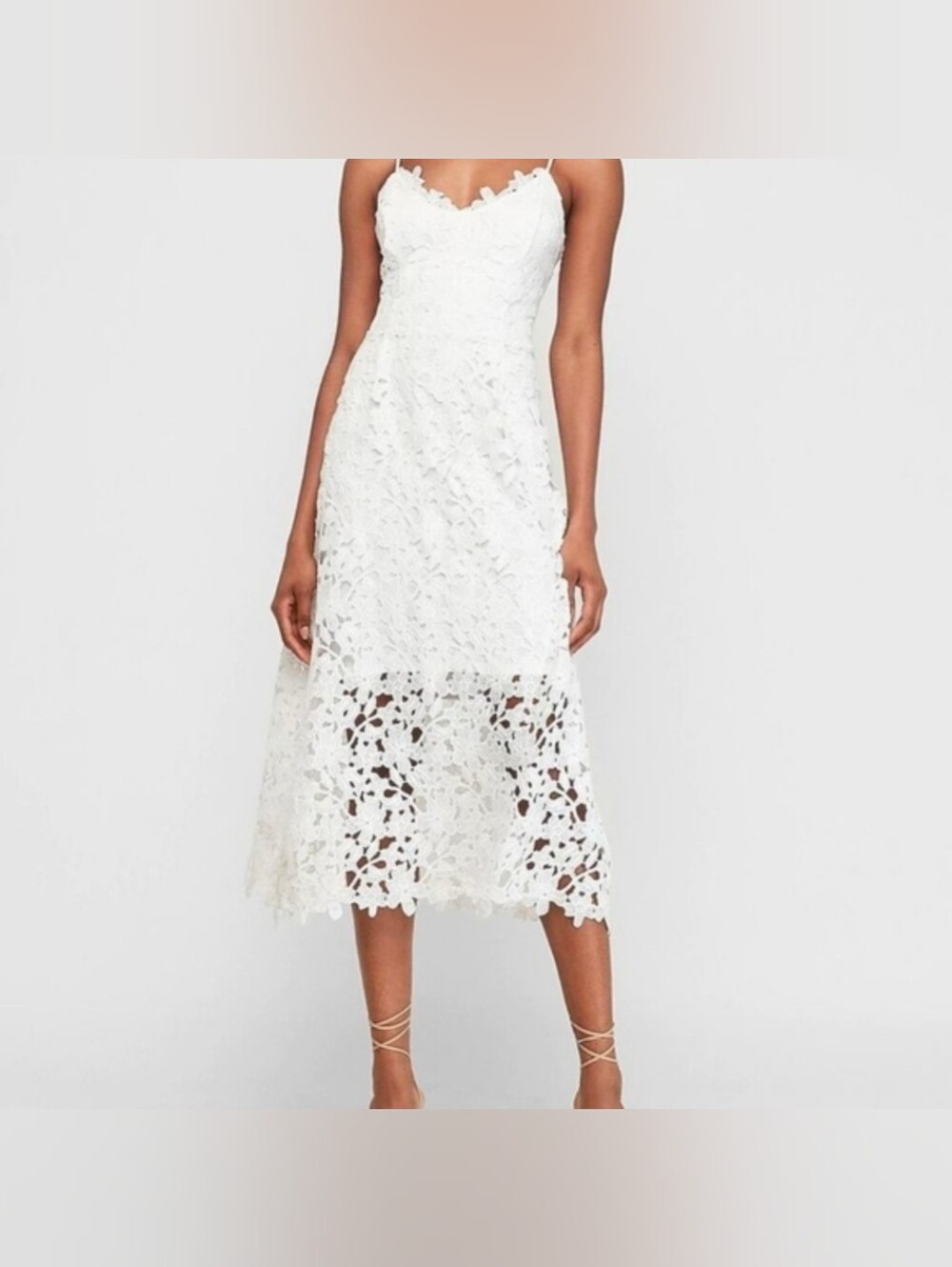 NWT EXPRESS white floral lace midi dress size XXS petite wedding cocktail bridal
